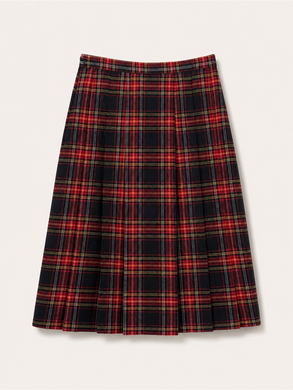Vintage Wool Plaid Midi Skirt in Red and Black